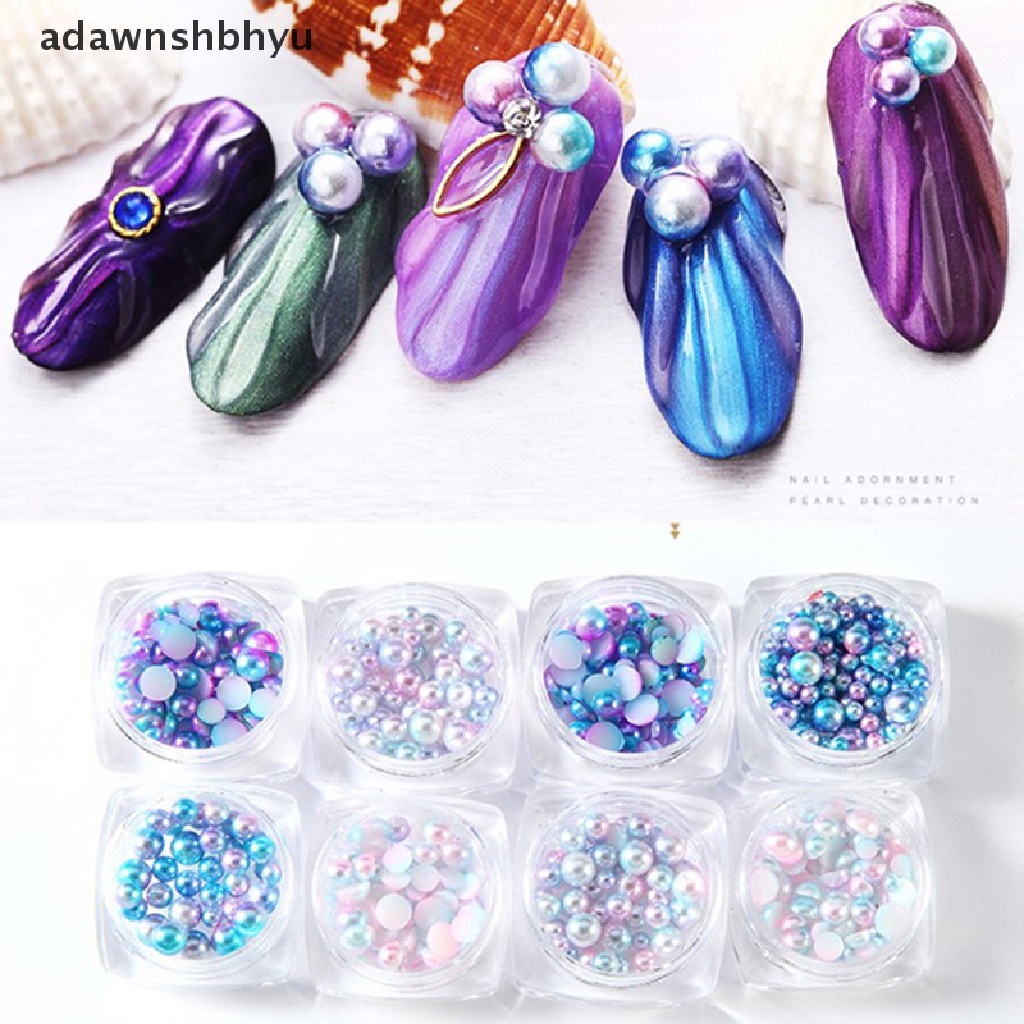 Adawnshbhyu Ukuran Campur Lapis Warna Mermaid Ball Mutiara Setengah Lingkaran Pearl Nail Art Dekorasi ID