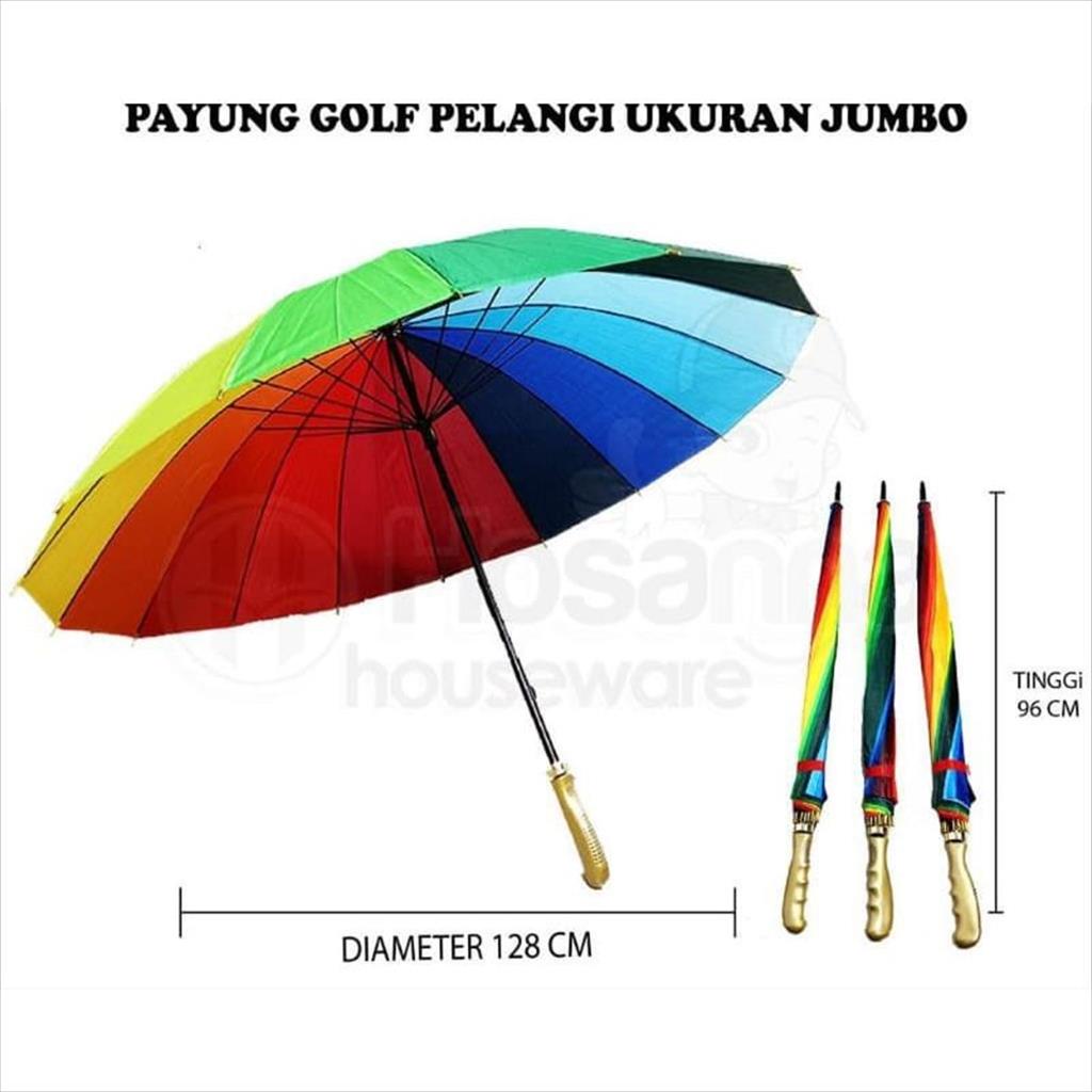 LS 964. Payung Golf Pelangi Besar Jumbo Kuat Rainbow Kokoh 16 Jari