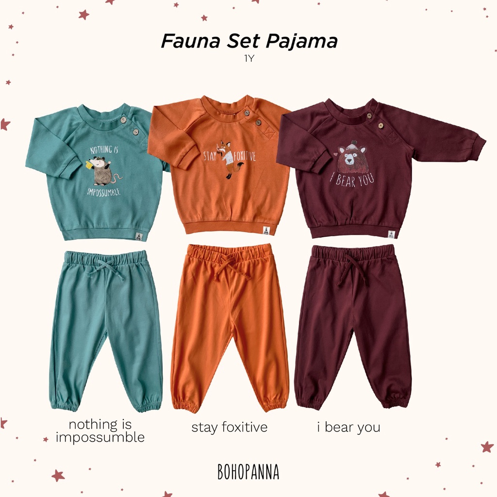 Baju Bayi Piyama Anak Setelan Panjang BOHOPANNA - FAUNA SET 0 6 12 Bulan 1-2 Tahun