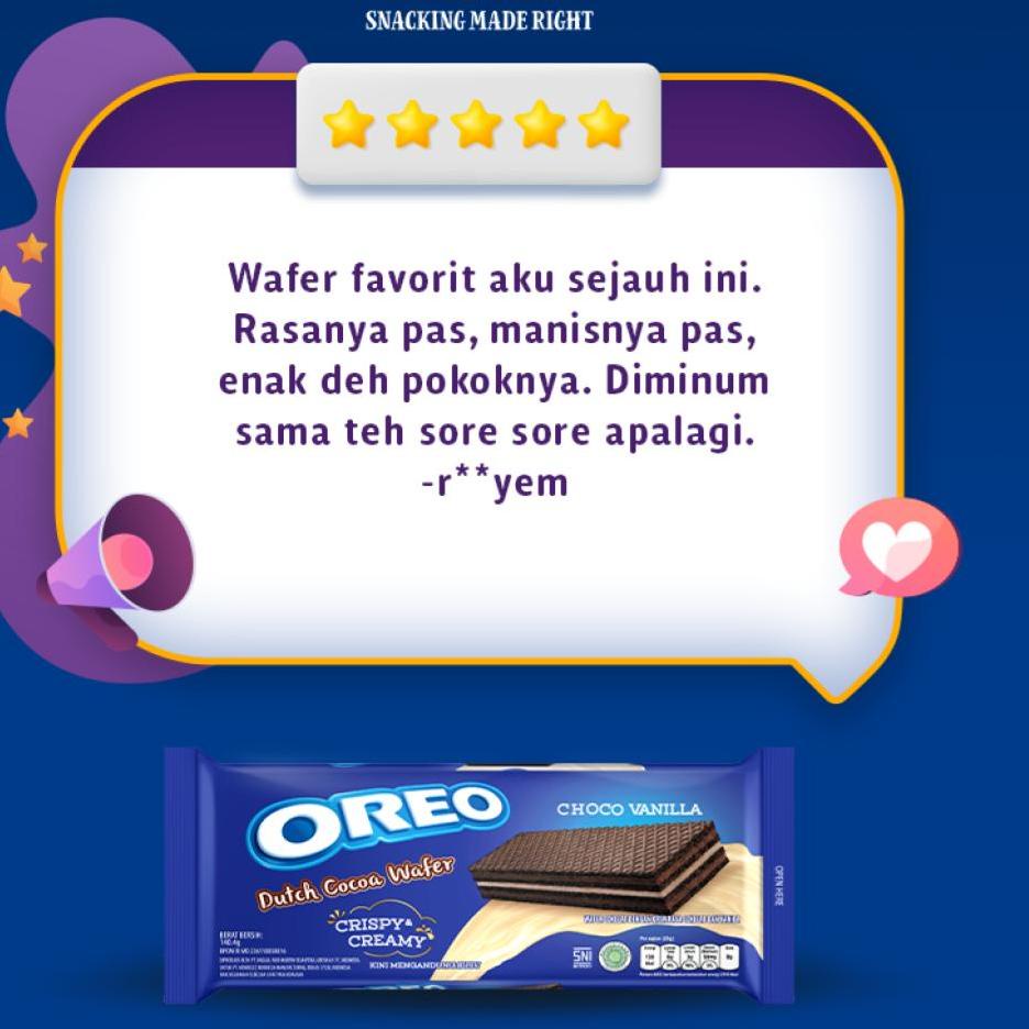 

9.9 BRANDS FESTIVAL Oreo Biskuit Vanilla Wafer Regular 140.4g, wafer renyah untuk Camilan Keluarga