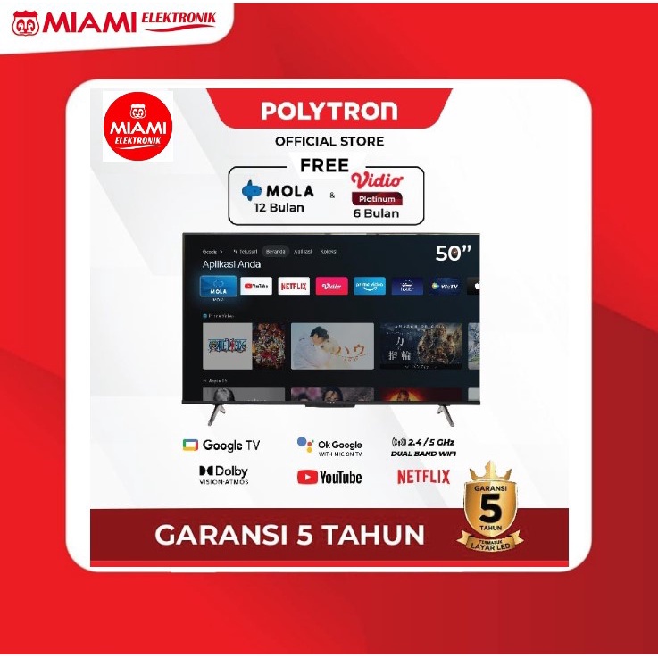 POLYTRON PLD 50UG5959 / PLD50UG5959 4K UHD Smart Google TV 50 Inch