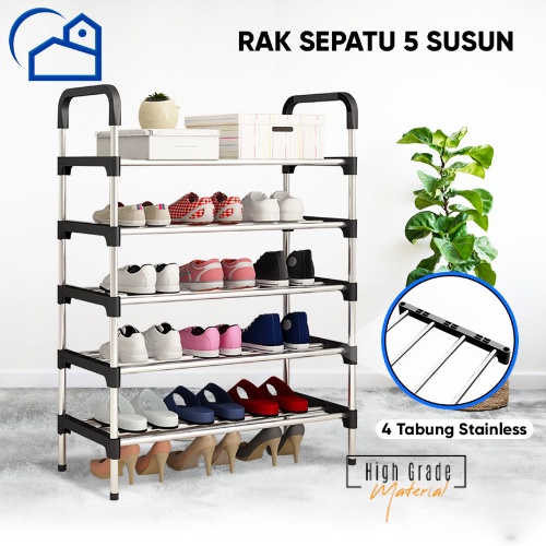 RAK SEPATU MULTIFUNGSI 4 DAN 5 SUSUN RAK BUKU SERBAGUNA FULL STAINLESS MOTIF HOMESTATION