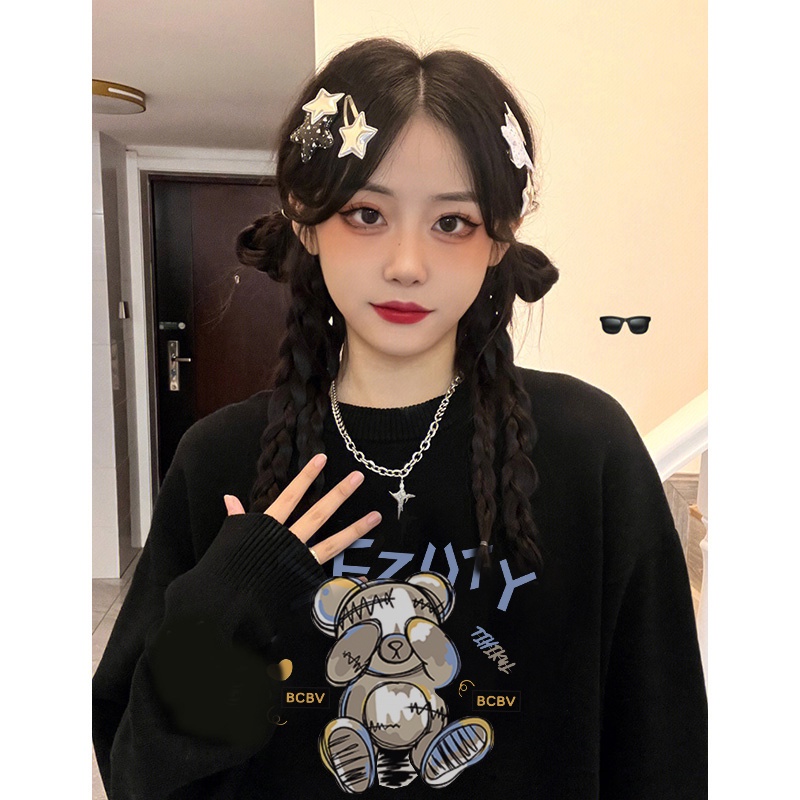 EUNII Sweater Lengan Panjang Cartoon Teddy Bear Korean Style/Hoodie Oversize/Baju Wanita/Switer Wanita