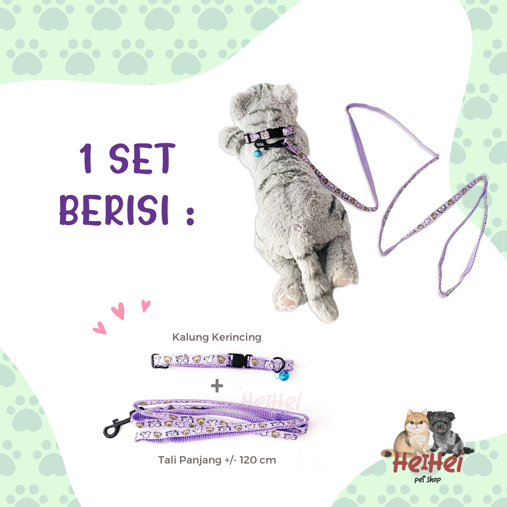 Pet Leash + Collar Set for Cat Dog- Tali Tuntun Jalan Kucing Anjing - Kalung Set Tali Hewan