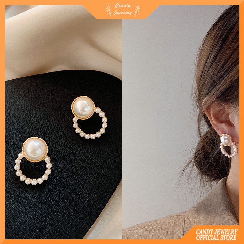 S925 Silver Needle Earrings for Women Girls Charm Pearl Geometric Circle Earring Stud Fashion Jewelry Accessories