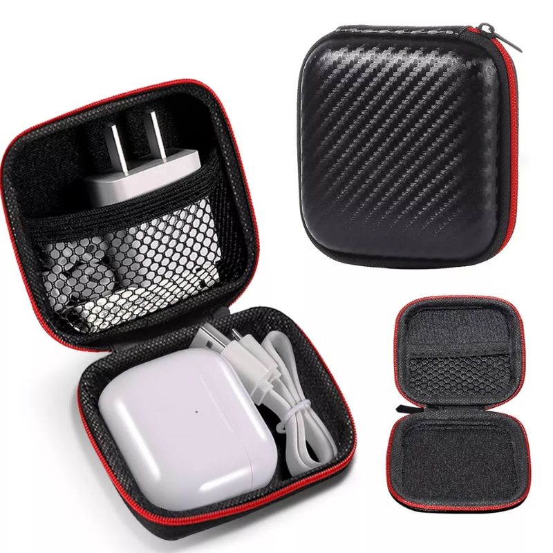 Case Earphone Black Zipper Red - Case Earphone Headset - Case Bag Storage Box