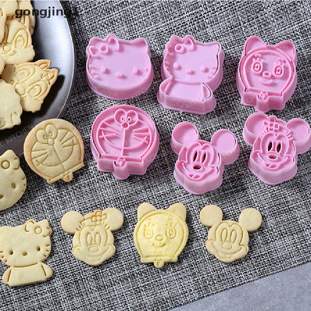 Ggg 1pasang Pemotong Kue Kering Plastik Lucu Kartun Pressable Biscuit Mold Cetakan Kue ID