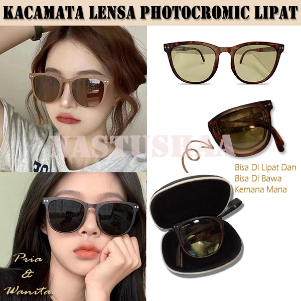 Kacamata Photocromic Pria Wanita Sunglasses Model Lipat Gaya Retro Korean Fashion Kacamata Lensa Photochromic Berubah Warna Anti UV