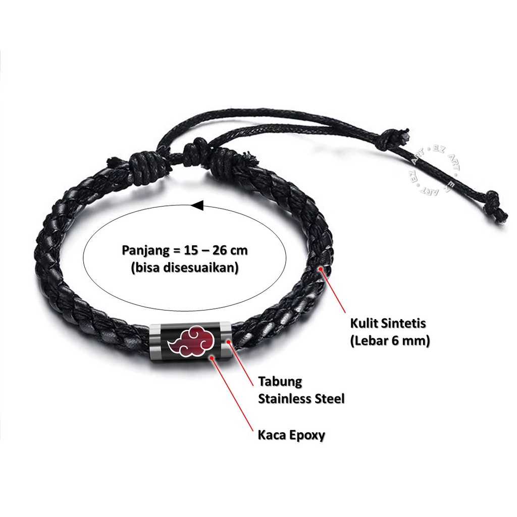 GELANG SIMPLE ANIME NARUTO LOGO AKATSUKI SHARINGAN RINEGAN TALI KULIT KEPANG GAMBAR KACA EPOXY TABUNG STAINLESS STEEL