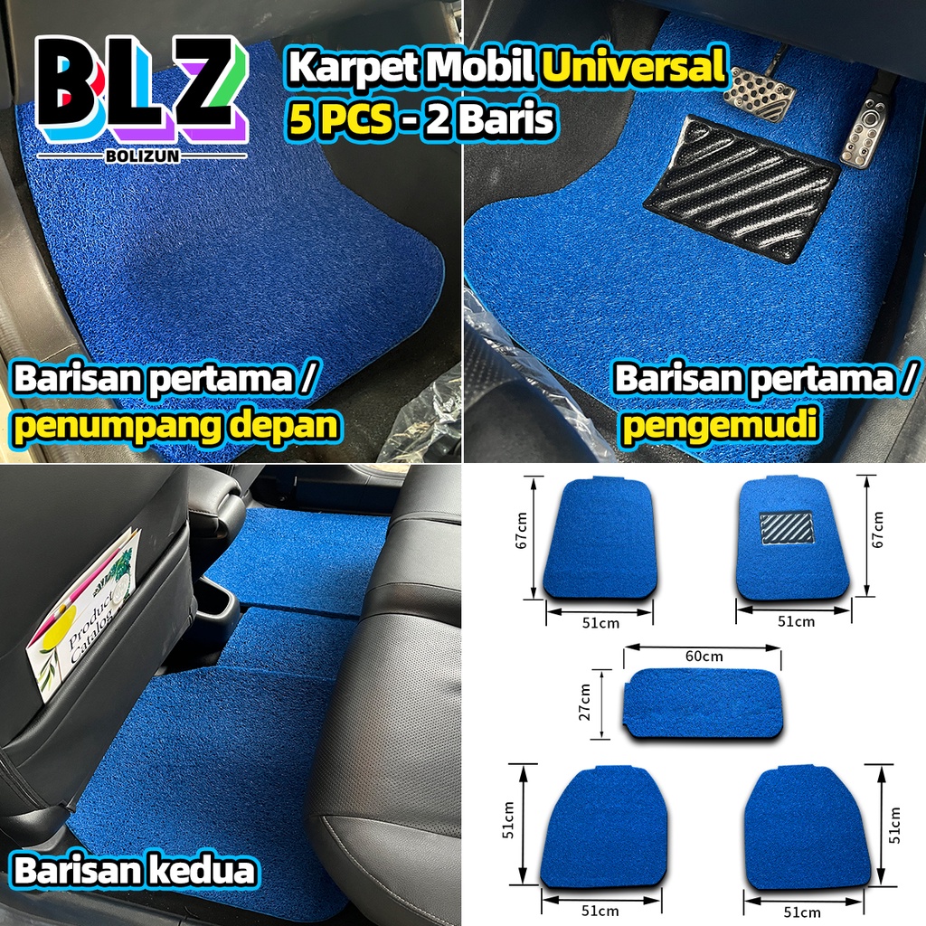 Bolizun Karpet Mobil Universal pvc mie bihun 5 PCS - 2 Baris / Universal Fit Car Mats / Car Floor Mats