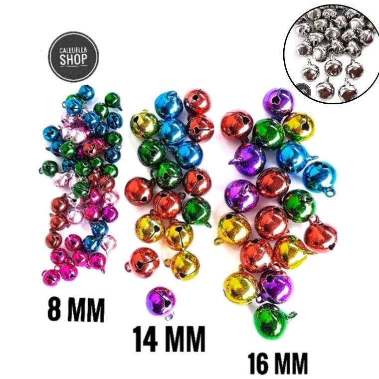 LONCENG KLINTINGAN 8 MM , 14 MM , 16 MM MIX WARNA & SILVER 12 MM  | BAHAN BROS GELANG DIY CRAFT KERA