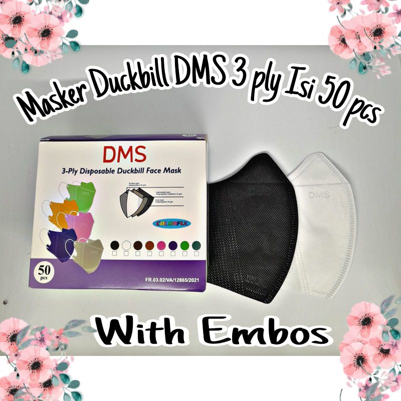Masker Duckbill DMS Warna Hitam dan Putih 3 ply Isi 50 pcs