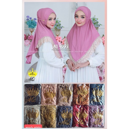 Original Alqia hijab bergo kerut dahi, renda bawah
