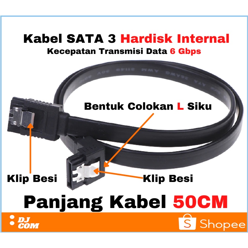 Kabel SATA 3 Hardisk Internal SSD Laptop PC Komputer 6Gbps Bentuk Colokan L Siku Sudut Kanan 90 Derajat