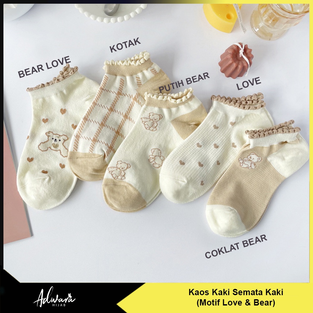 Kaos Kaki Pendek Wanita Semata Kaki Motif Love And Bear (Sudah Dikemas Plastik OPP)