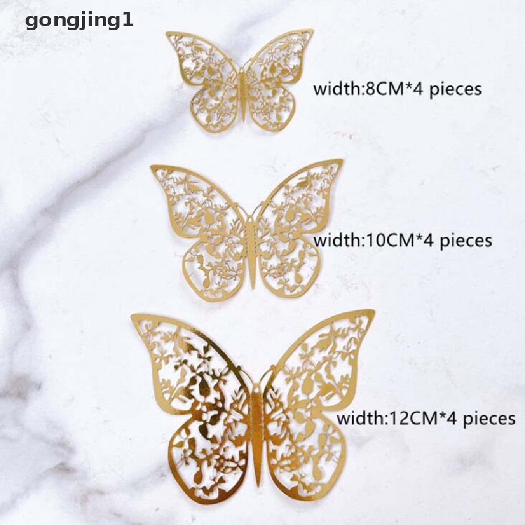 Ggg 12 Pcs Tekstur Logam Emas Artifisial Butterfly Cake Topper Hiasan Kue ID