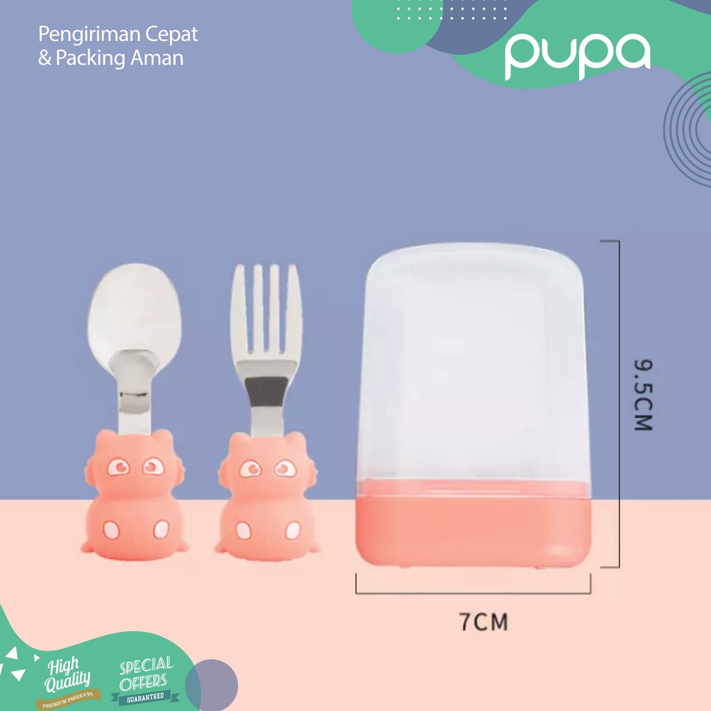 Sendok Alat Makan Anak Bayi Stainless + Kotak / Baby Spoon Fork + Case