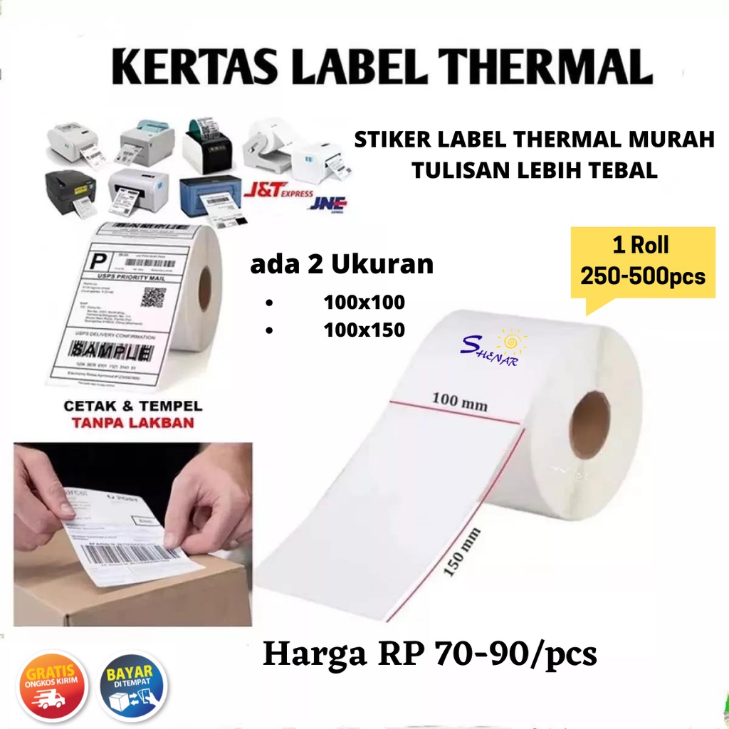 TERBARU-COD SHENAR THERMAL LABEL 100x150 Isi 500pc Thermal Paper Roll|Kertas Resi gulung|Kertas Thermal resiKertas resi gulung|Label Barcode