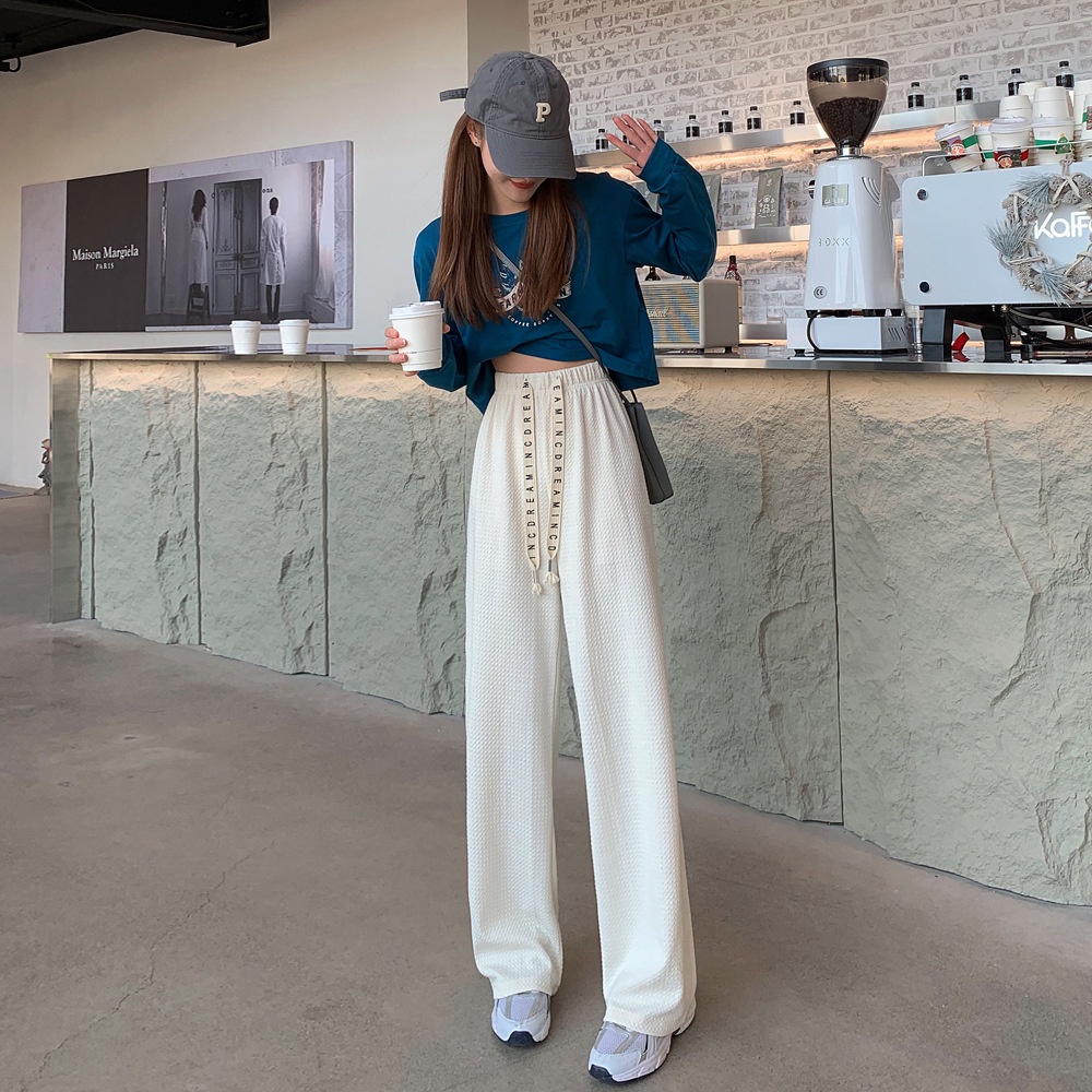 yikoo-Celana panjang casual korea high waist pants fashion wanita （Dengan kantong）