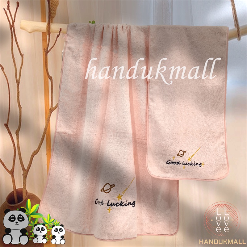 Handukmall Handuk Set 2 pcs Handuk Mandi Wajah Dewasa Unisex Microfiber Lembut Kado Hampers Goodlucking