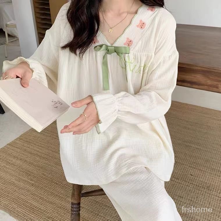 Piyama wanita 2022 baru bisa dipakai di luar celana lengan panjang bagian tipis busur manis Jepang m