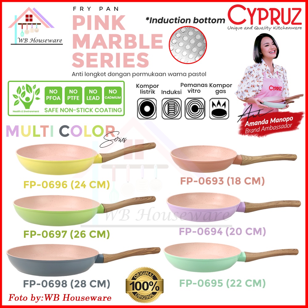 CYPRUZ Fry pan color series pink marble 18/20/22/24/26/28cm wajan penggorengan support  kompor listr