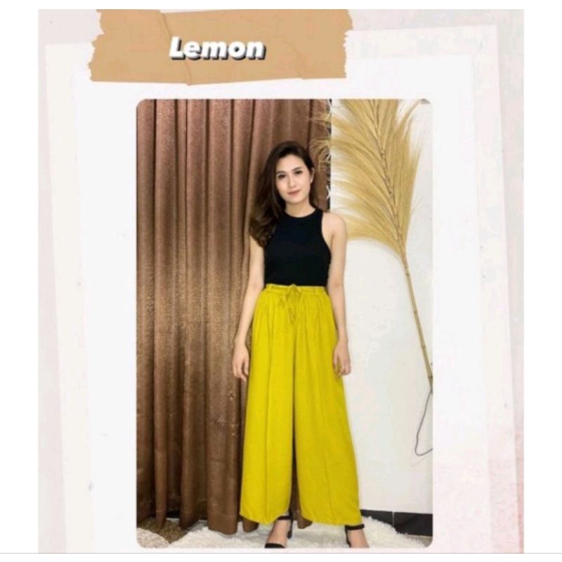 CELANA HIGH WEIST KULOT CRINKLE PREMIUM-LEMON