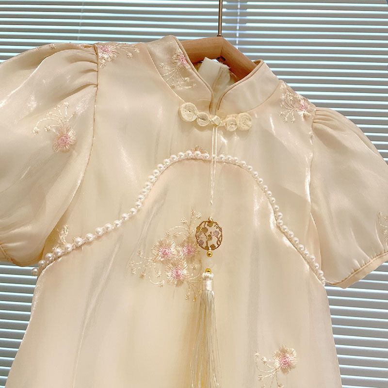 Dress Cheonsam Anak Perempuan Import Bunga Mutiara Brokenwhite