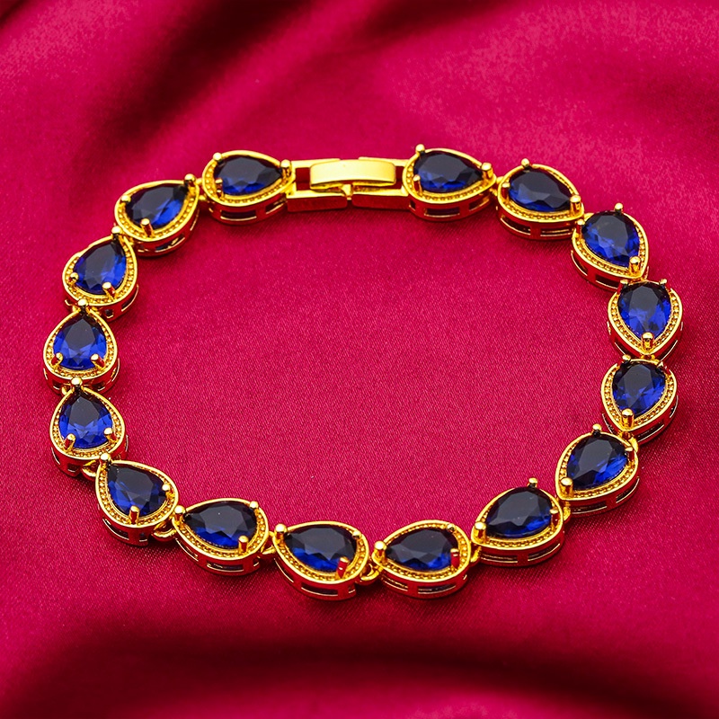 Goldkingdom Perhiasan Fashion Emas Asli Kadar 375 Bangkok Aksesoris Ready Stock Drop Gelang Berlian Warna-Warni Ruby Zamrud Safir Dan Berlapis Emas Gelang Kaya