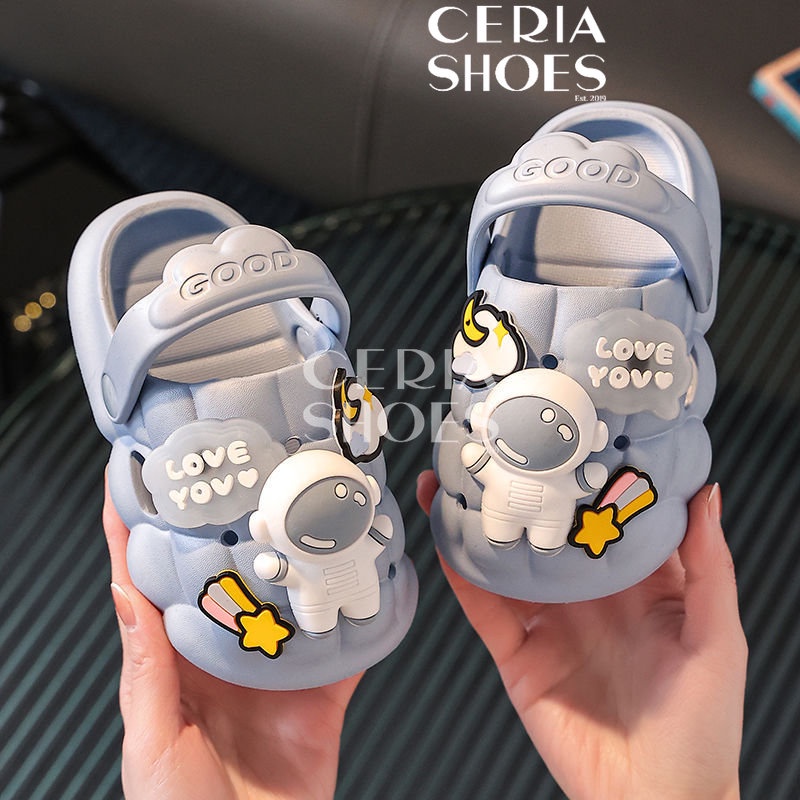 EVA Sandal Anak Import Karet EVA Spons Ringan Sol Anti Slip Motif ASTRONOT Moon Stars BALANCE