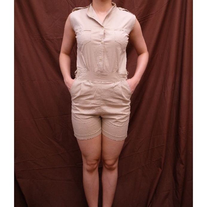 jumpsuit safari cream celana pendek baju preloved wanita pakaian murah