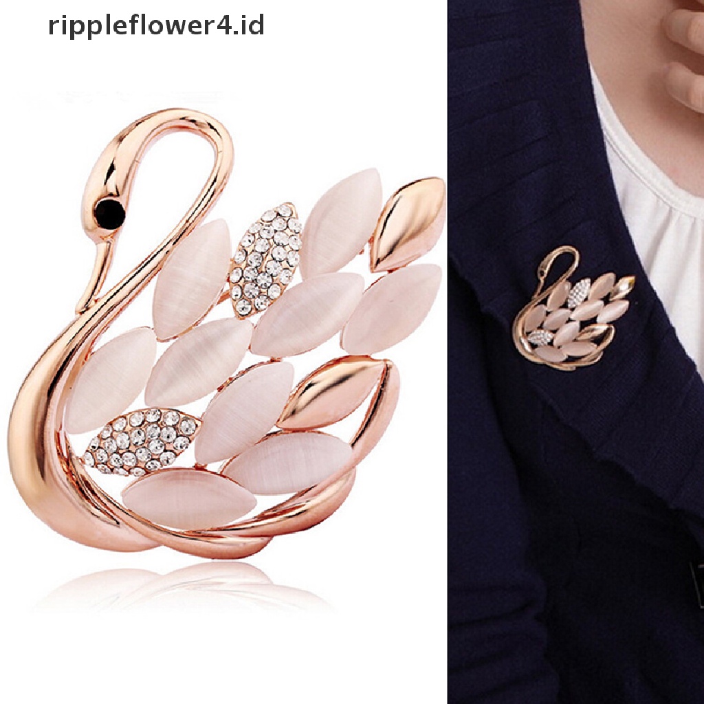 {rippleflower4.id} Trendy Elegan Motif Angsa Berlian Imitasi Bros Pin Kristal Bros Pin Klip~