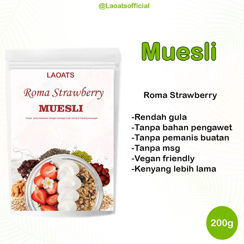 

Muesli Dried Fruit Chia Seed Oatmeal Kismis Makanan Diet Sehat Sereal Diet Rolled Oats Oat Milk Laoats Roma Strawberry (200g)