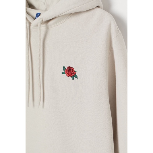 ( 8.8 ) Hoodie H&amp;M Unisex Bordir Bunga Rose, Flecee Katun Lembut Tebal, Free Papperbag