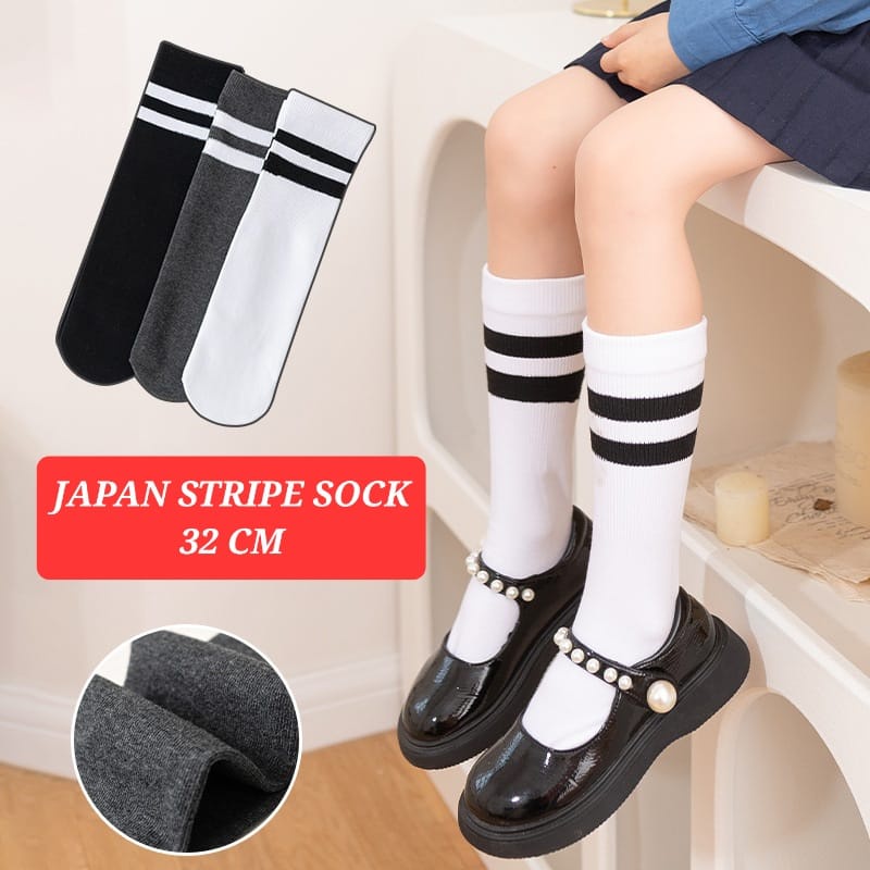 JAPAN STRIPE BLACK SOCK KAOS KAKI PANJANG ALA JEPANG KOREA FASHION IMPORT