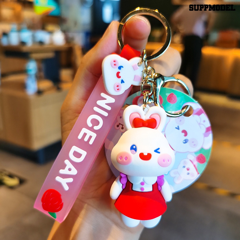 [Auto] Kelinci Gantungan Kunci Serbaguna Warna-Warni Lucu Kartun Bentuk Hewan Tiga Dimensi Hias Hadiah Boneka Kelinci Liontin Kunci Mobil Gantungan Ransel Perhiasan