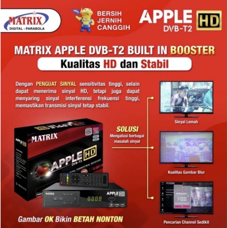 Set Top Box TV Digital STB Matrix Apple HD Merah DVB Wifi Terbaik 2 USB Port