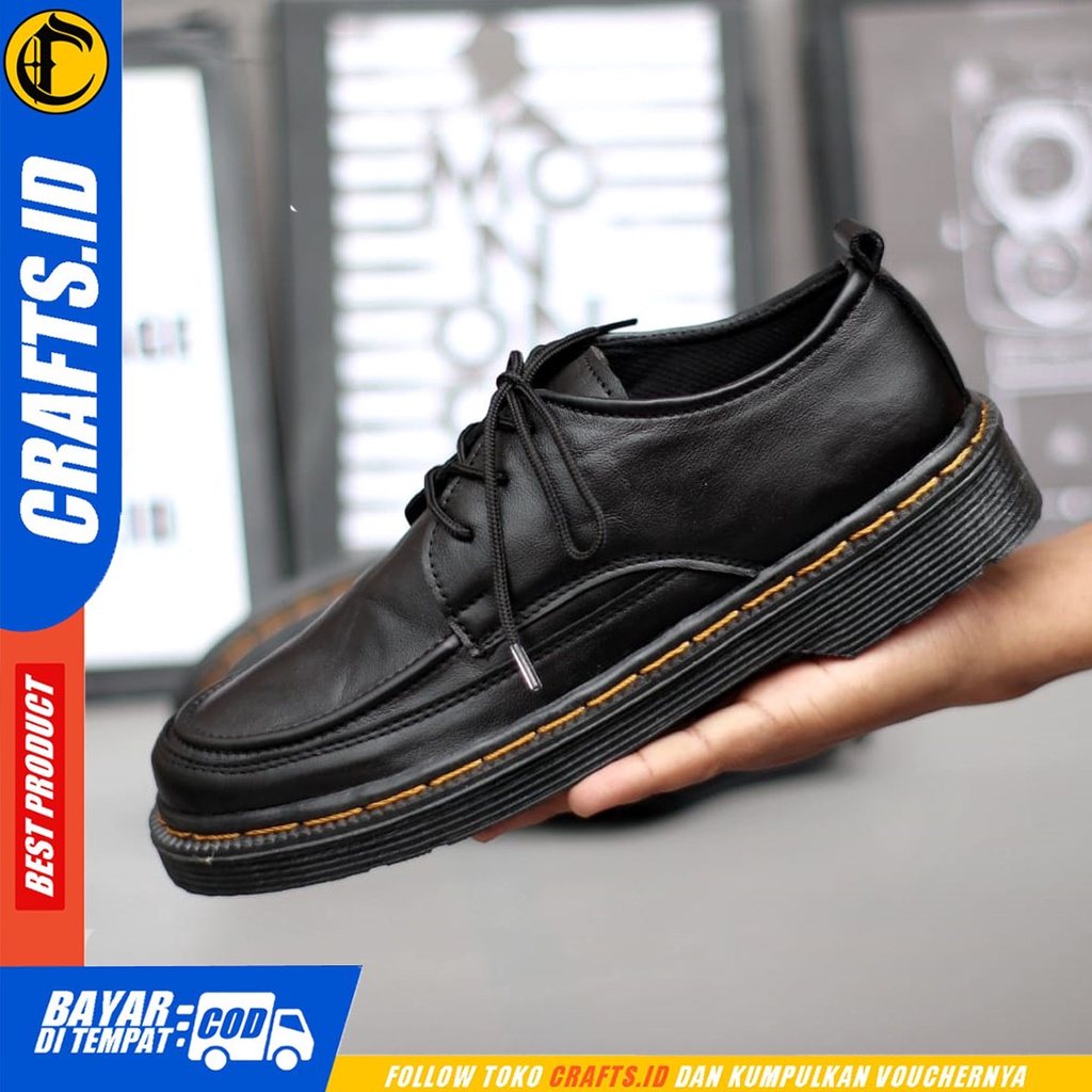 CRAFTS shadowmoon - Sepatu Formal Pantofel Docmart Kulit Asli Kerja Pria Hitam