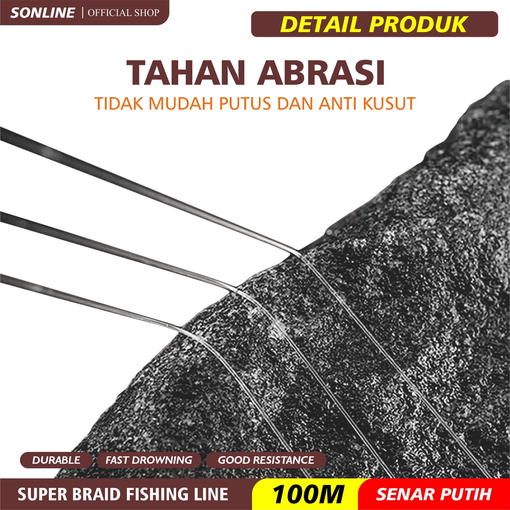 SONLINE Tali Pancing 100m Warna Putih Senar Pancing Nilon Aquasea Gorilla Tough Super Braid Fishing Line Kuat &amp; Tahan Bahan