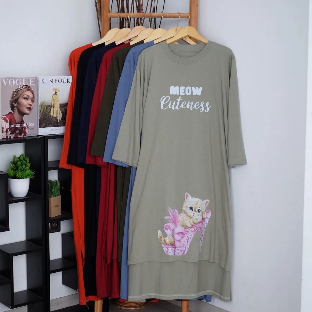 MEOW MIDI DRESS BAHAN KAOS KATUN COMBED 24s MOTIF POLOS APLIKASI SABLON UKURAN M L XL XXL LD 100  - 120 CM MIDI DRESS WANITA TERBARU 2023 KEKINIAN GAMIS MIDI DRESS PREMIUM LONG TUNIK JUMBO BAJU KAOS OVERSIZE LENGAN PANJANG