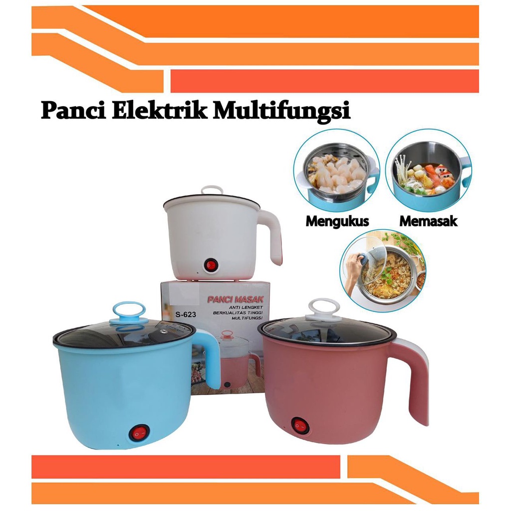 Panci Listrik 1,5 Liter 400 Watt Panci Elektrik Lapisan Keramik Anti-lengket Electric Pot Portable