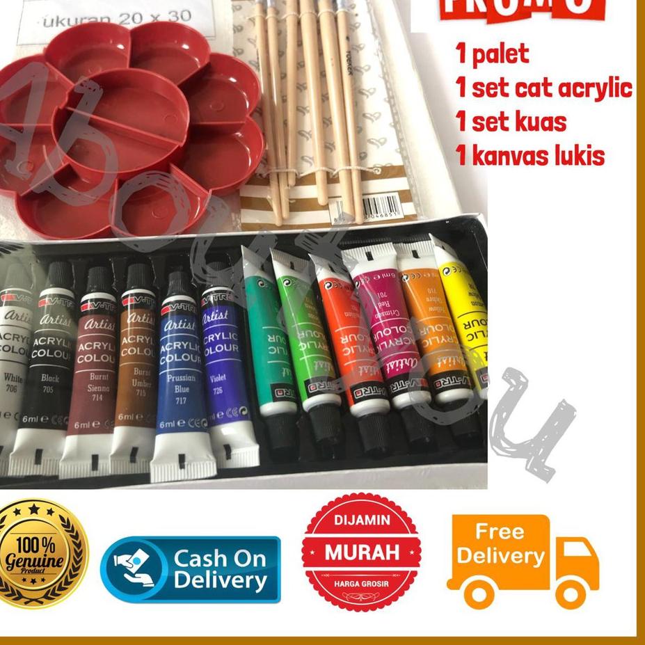 

➤Motif Terkini PAKET LUKIS KOMPLIT 4 in 1 KANVAS Besar Cat Akrilik Palet Kuas Set Melukis Lengkap TAY3