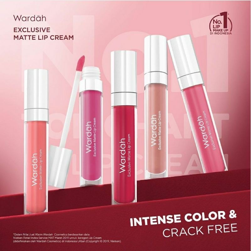 WARDAH Exclusive Matte Lip Cream Indonesia / 4g Velvet Matte With Color Binding Pigmenta &amp; Enriched Vitamin E / Soft Matte Intense Luxurious Finish Warna Intense Tahan Lama Krim Moist Plus / Cosmetic Lips Makeup Make Up Series / Lipstick Lipstik Bibir