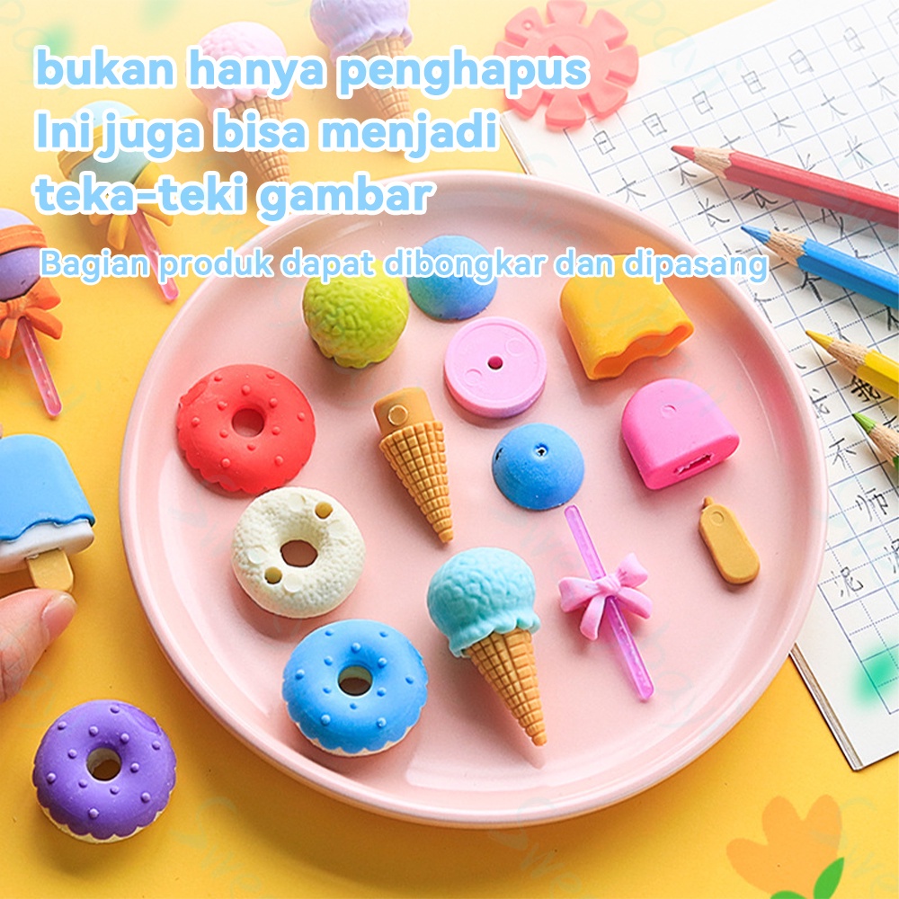 Sweetybayi 4pc Penghapus pensil hapusan eraser penghapus set lucu box mika