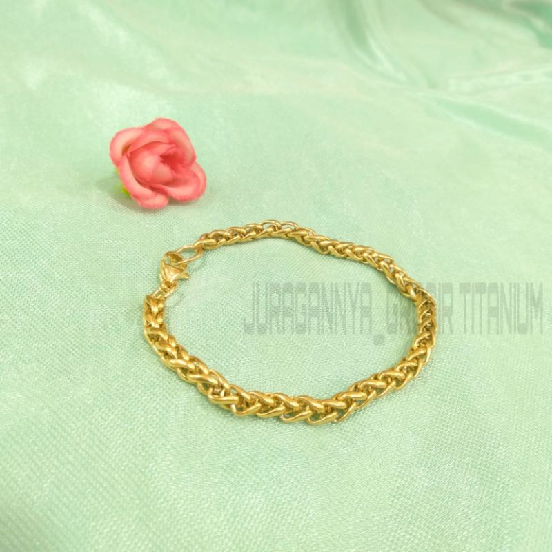 GELANG TITANIUM COWO TAMBANG DOUBLE KEKINIAN MEWAH ANTI KARAT&amp;ANTI LUNTUR