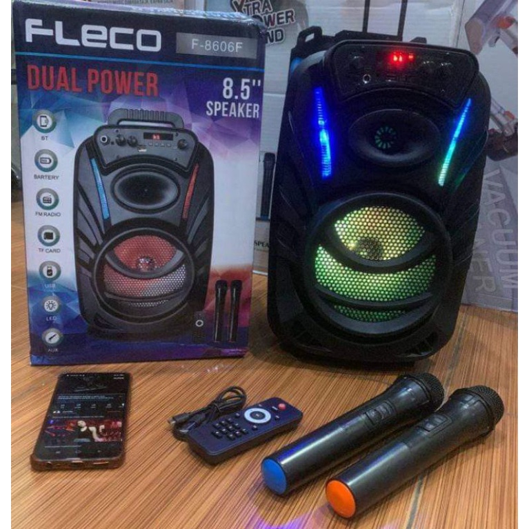 Speaker Portabel Fleco 8166 8,5 inci 2 mic wireless