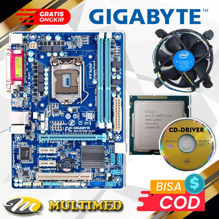 Paket Motherboard Intel LGA 1155 B75 DDR3 + Core I3 + Fan USB 3.0