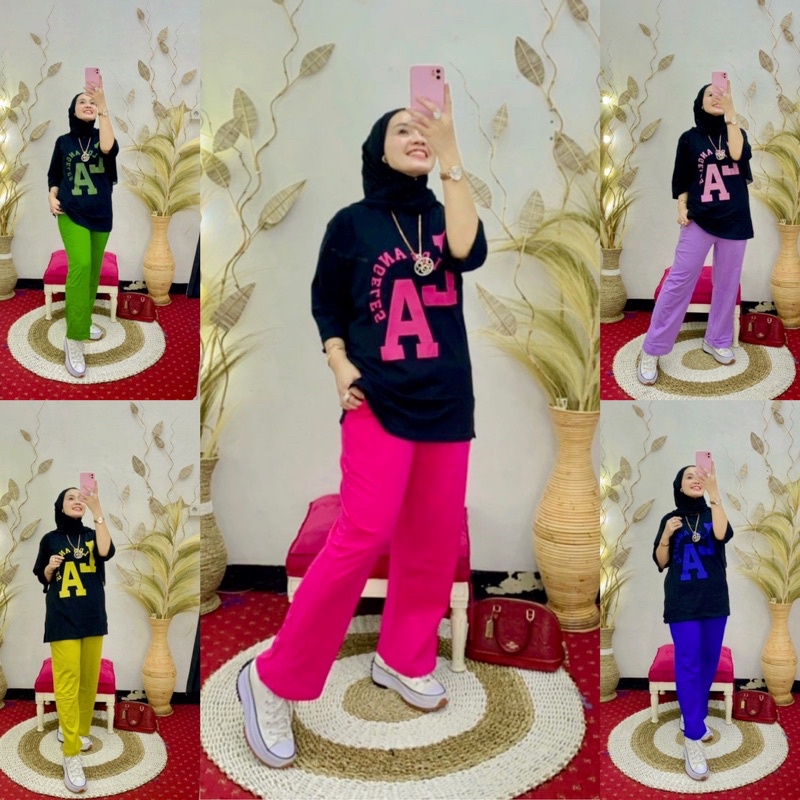 SETELAN WANITA BY NABIL HITS KEKINIAN LA PREMIUM KAOS COMBAD 20s