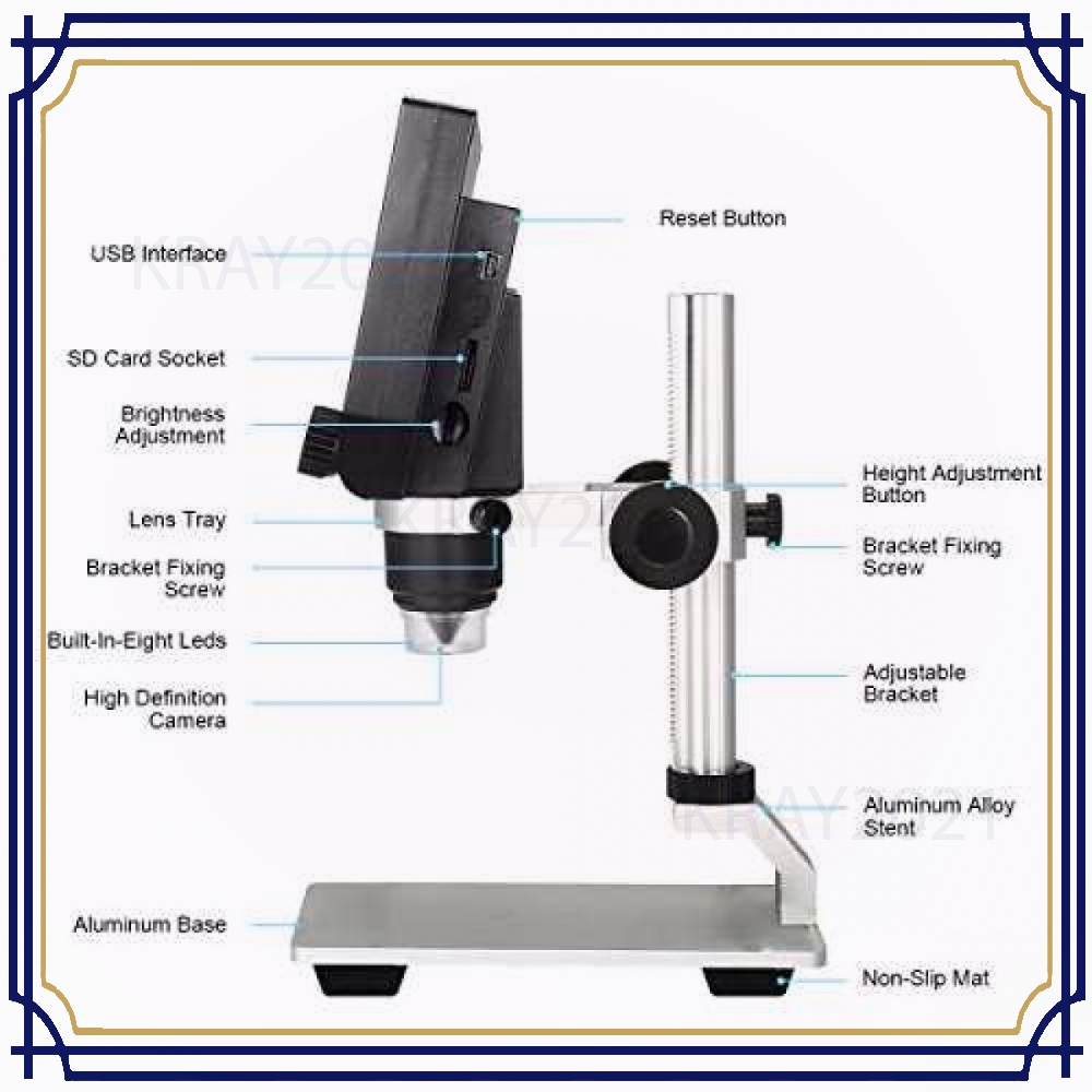 Mikroskop Digital 3.6MP 600X dengan Monitor &amp; Metal Stand - G600