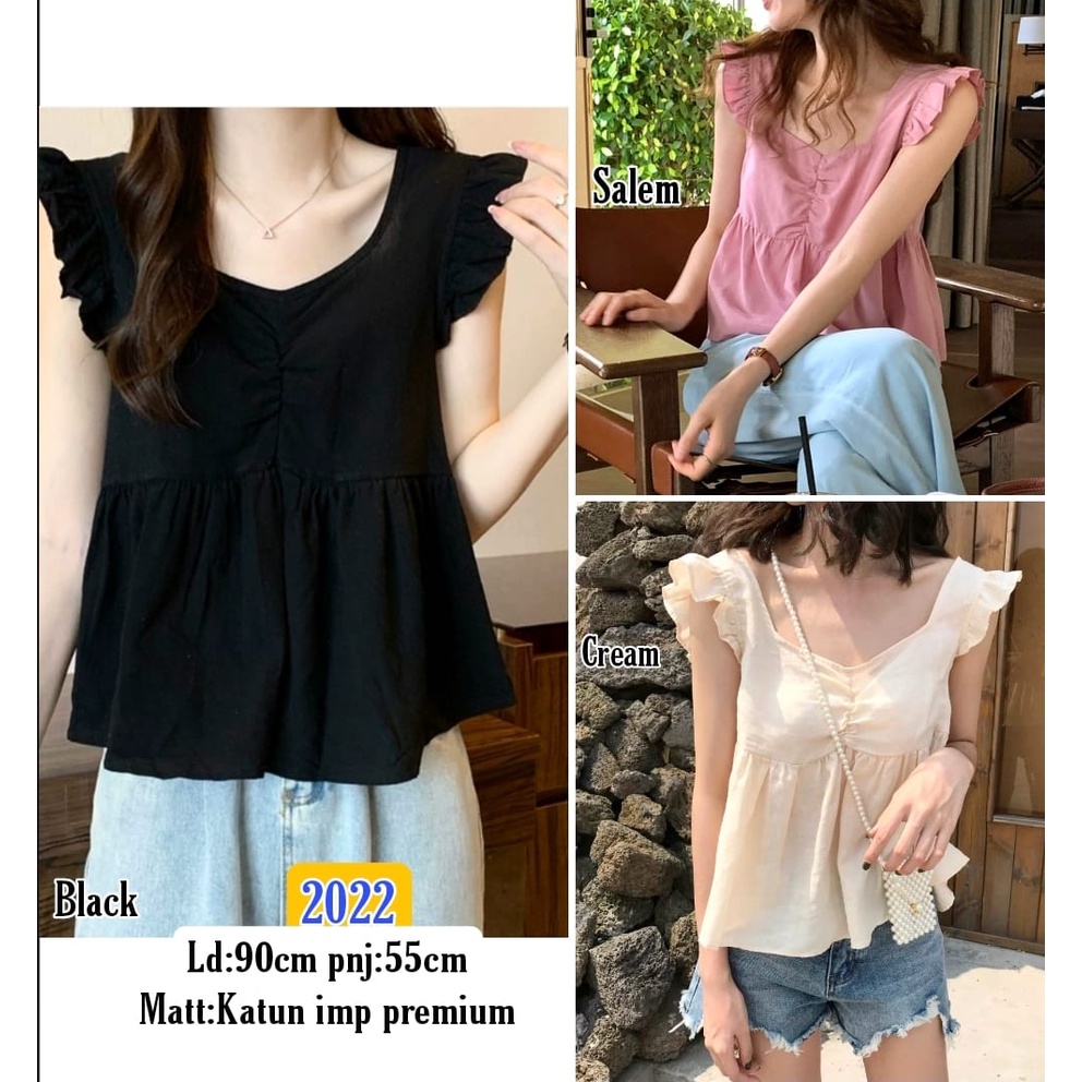 TOP KATUN RUMBAY POLOS WARNA 2022/ BAJU WANITA DEWASA / BLUS TOP MODEL / TOP WANITA KOREA IMPORT